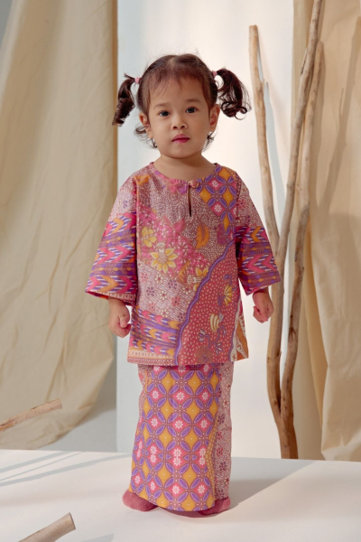 Blossom Kurung Kids in Carnation Pink